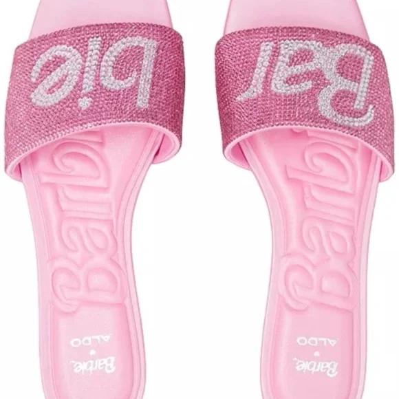 Aldo x Barbie Barbieville Pink Satin Rhinestone Flat Slide Sandals New Woman’s - Picture 3 of 11